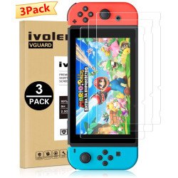 [3 Pack] Screen Protector Tempered Glass for Nintendo Switch, iVoler Transparent HD Clear Anti-Scratch Screen Protector Compatible Nintendo Switch